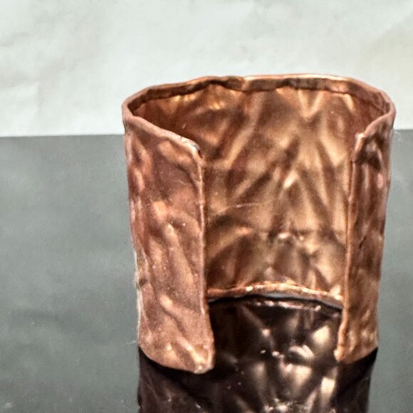 Solid Copper Cuff Bracelet Brutalist Modernist Handmade Statement Rustic Crinkle - Picture 9 of 13